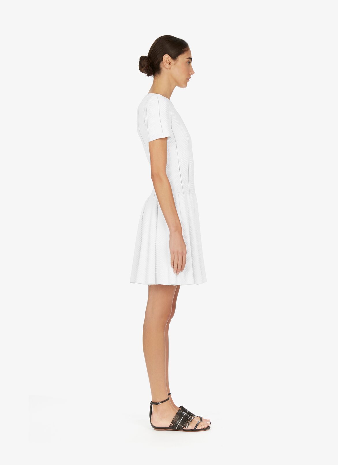 Ausgestelltes Kleid Aus Piqué-Strick ALAÏA WEIß AUSGESTELLTES KLEID AUS PIQUÉ-STRICK
